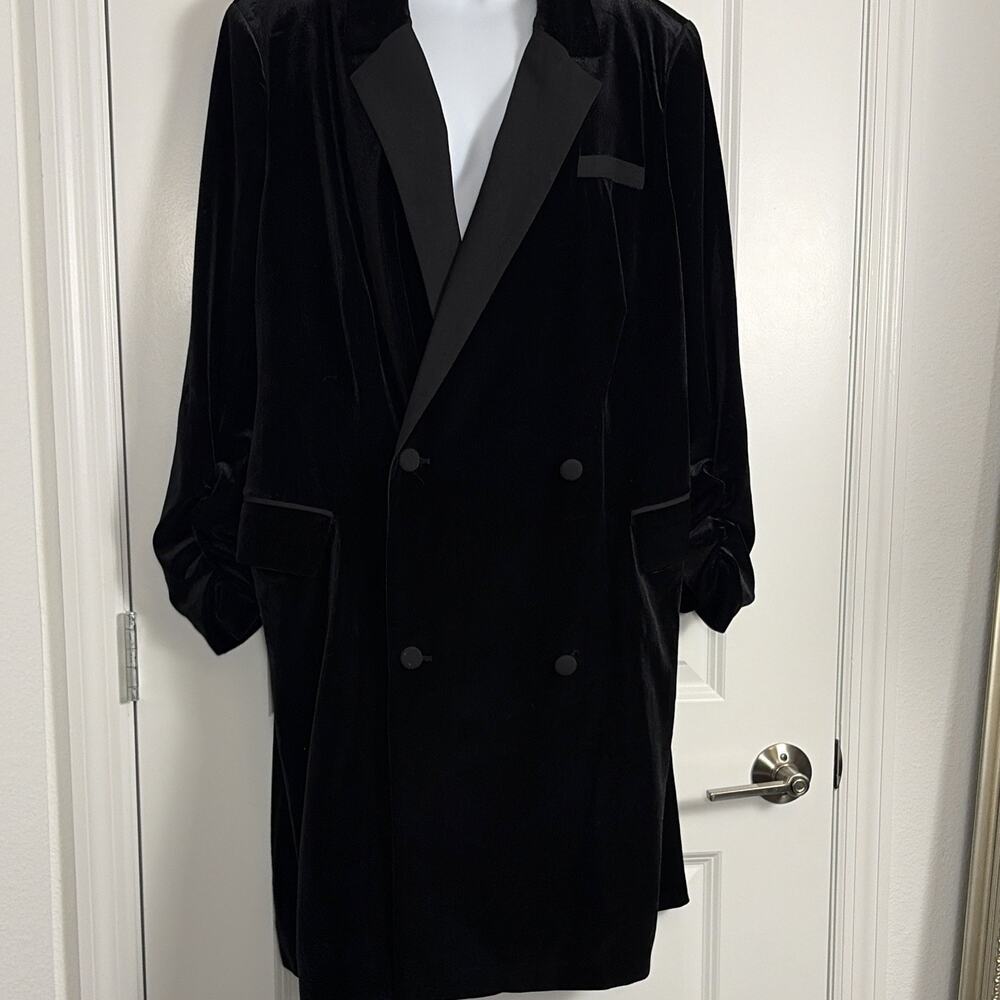State Velvet Blazer Dress 18w Ruched 3/4 Sleeves. Black Tie Old Money